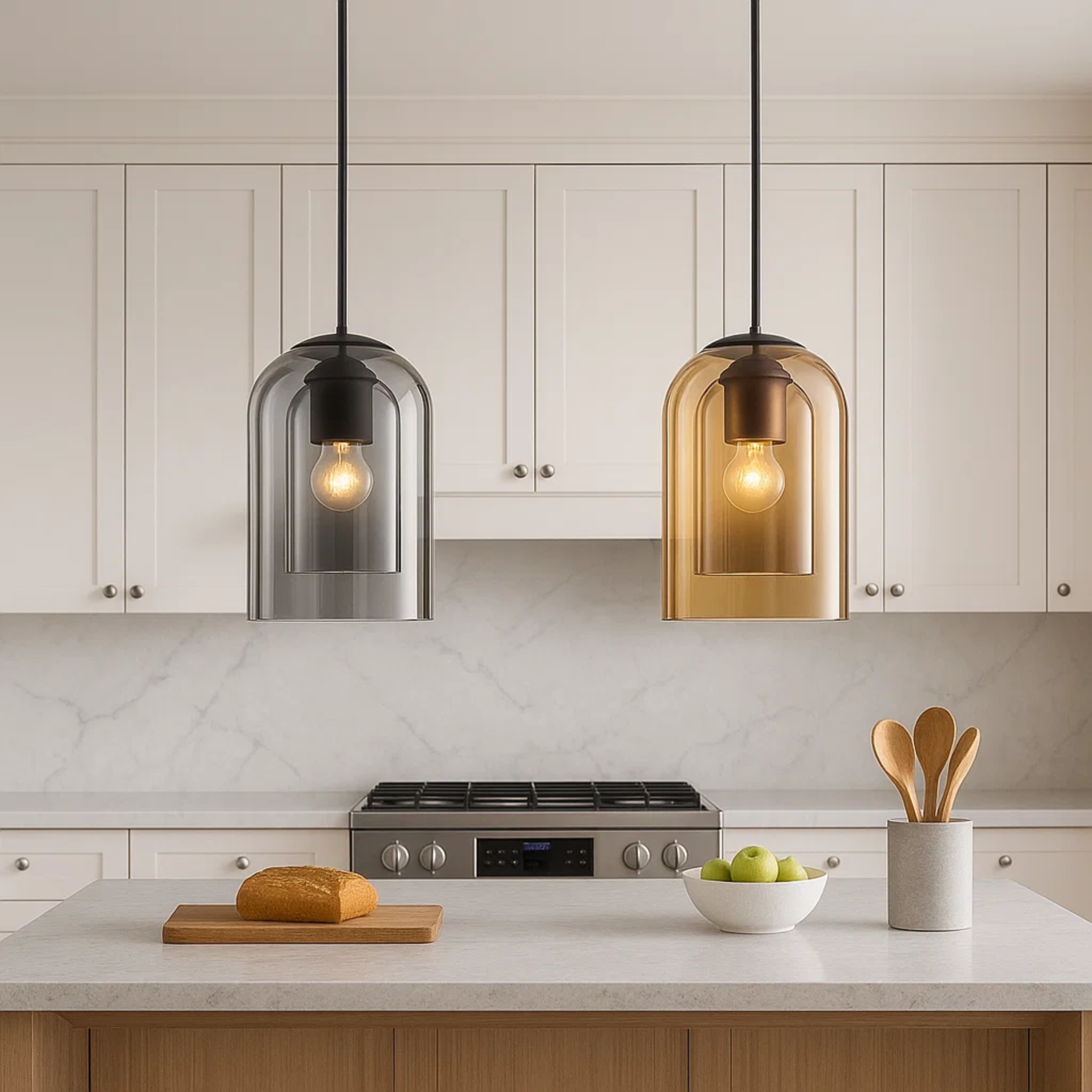 Moderne hanglamp met dubbele glazen kap