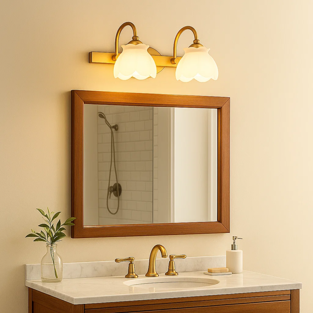 Klassieke wandlamp met bloemvormige glazen kap