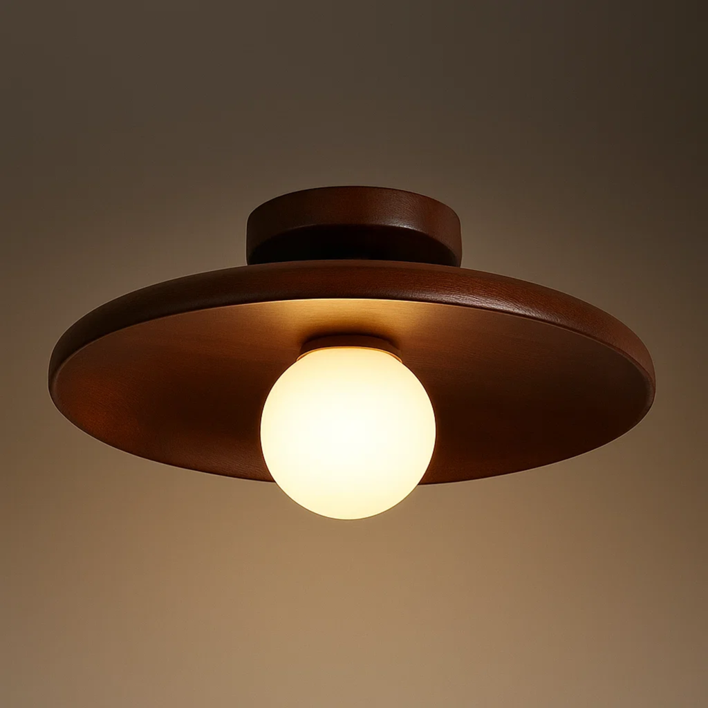 Loftlampe med lav skålformet skærm i japandi-stil