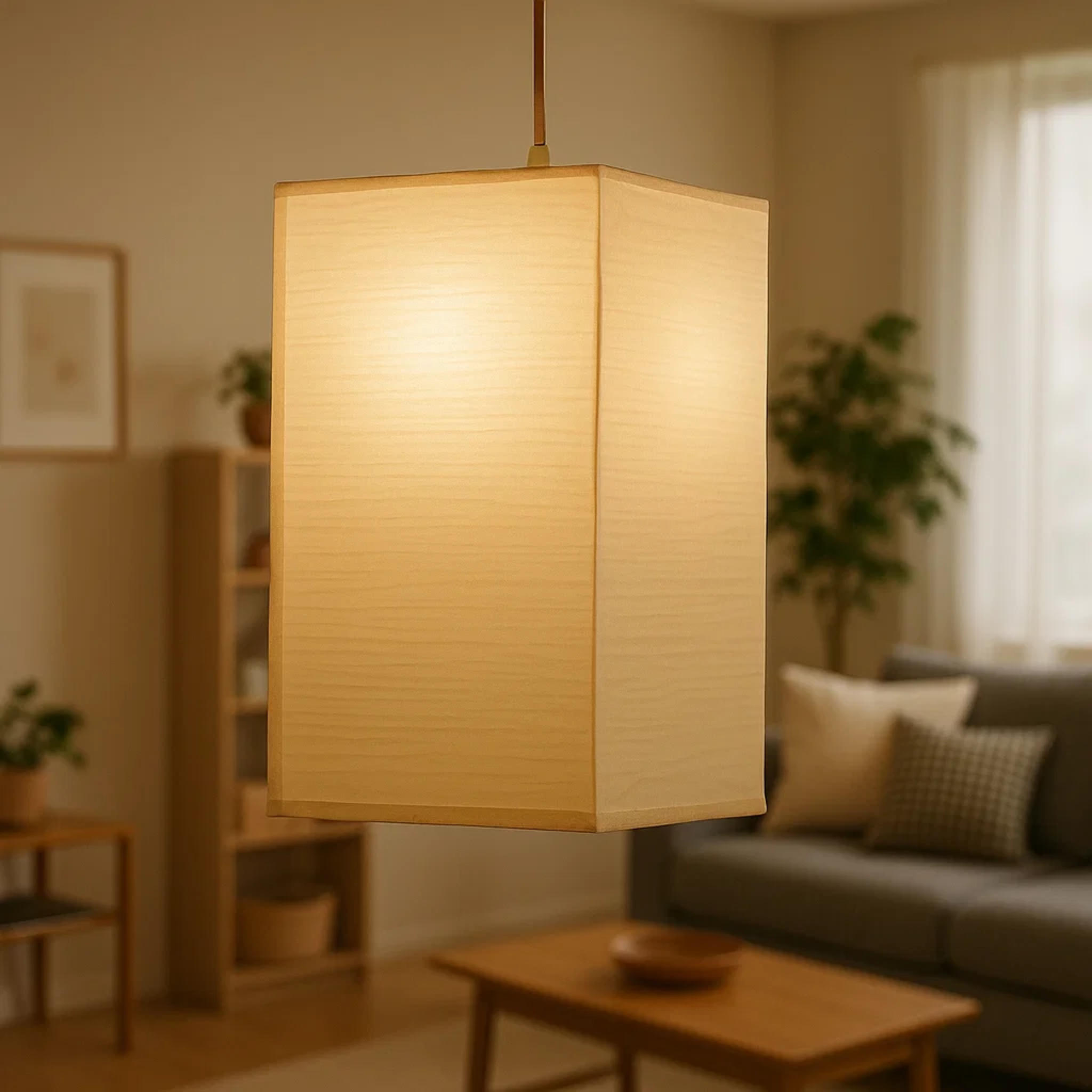 Japandi hanglamp met papieren lantaarnkap