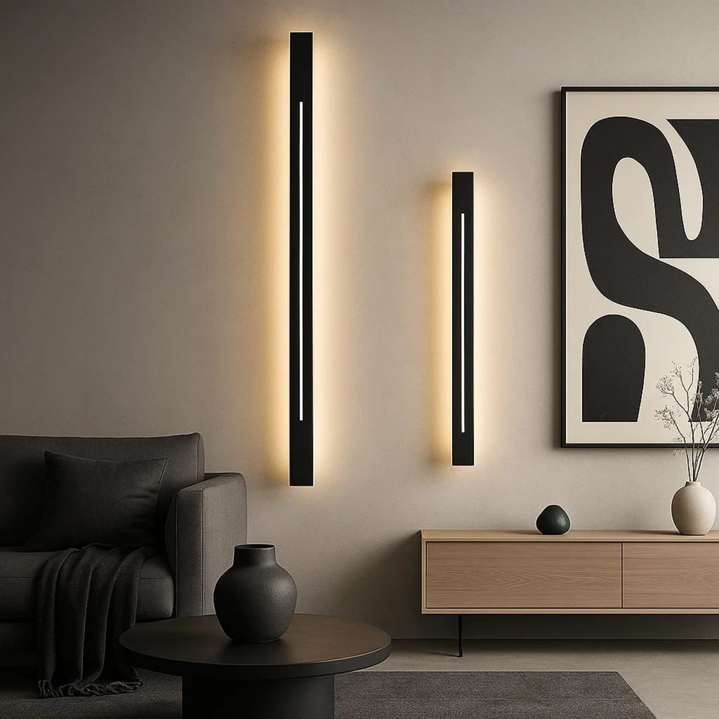 Moderne verticale zwart-gouden LED wandlamp