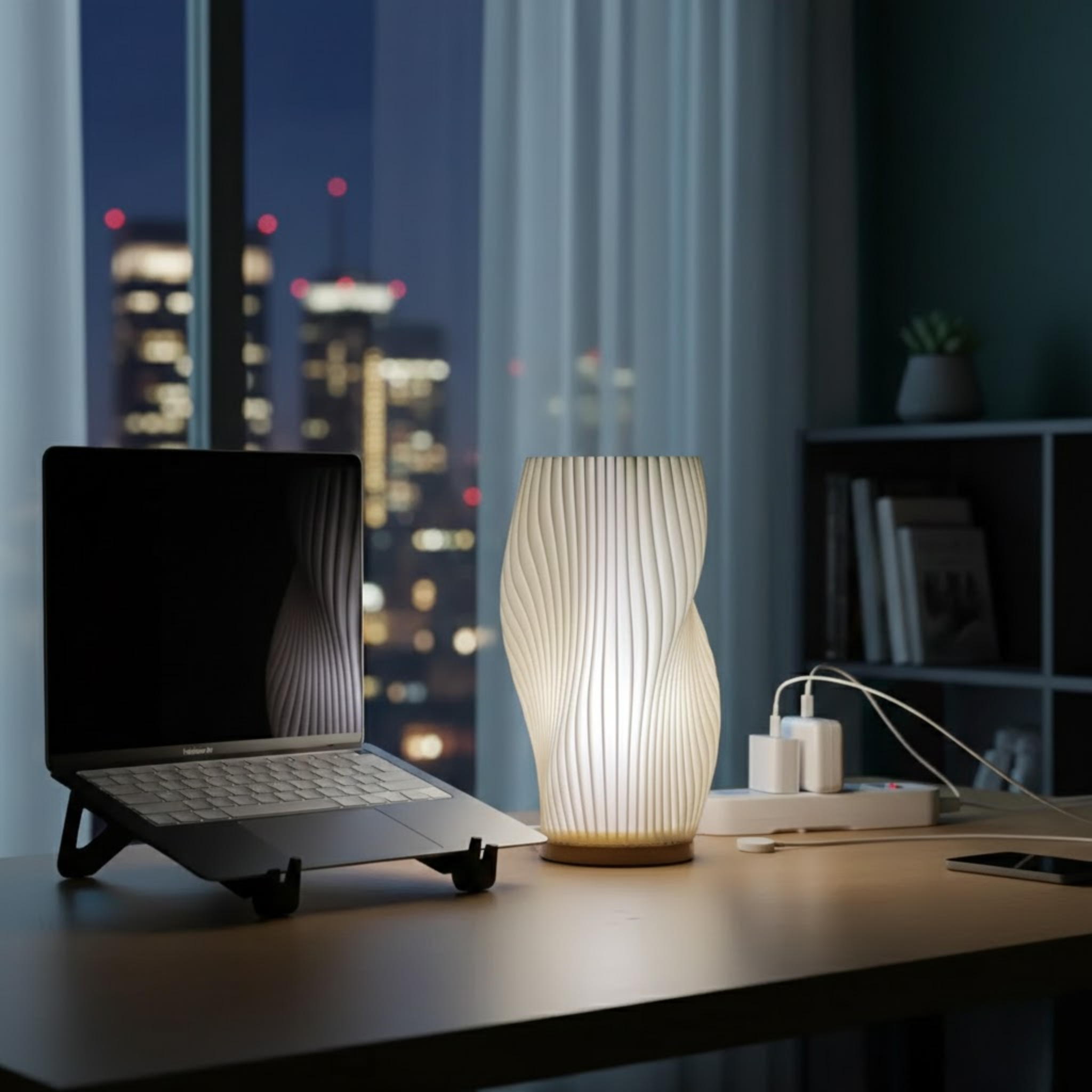 Scandinavische tafellamp met golvende kap in drie modellen