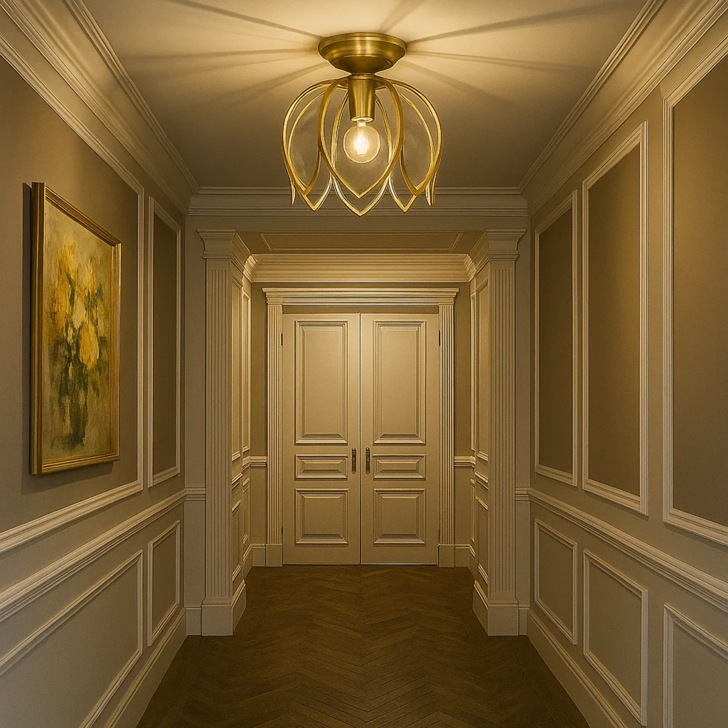 klassieke plafondlamp in lotusvorm van helder glas