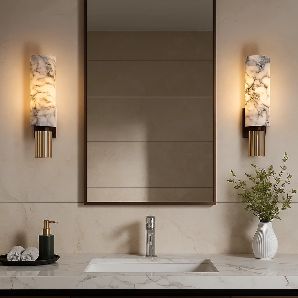 Wall lamp made of stone and copper