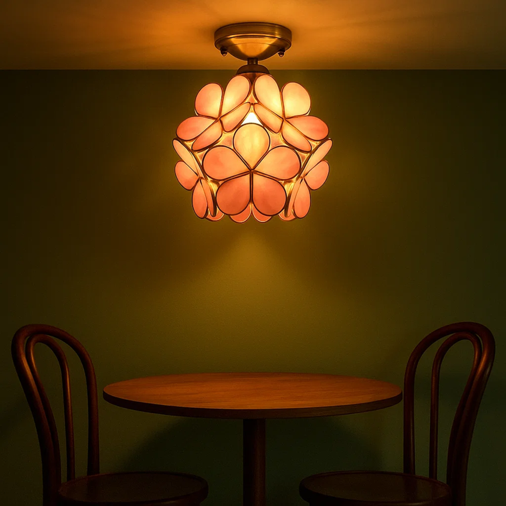 Retro Ceiling Lamp with Floral Motif in Tiffany Style