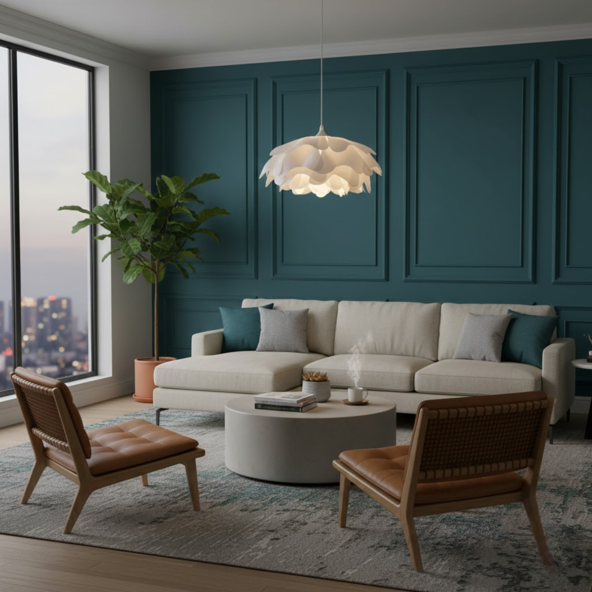 Japandi witte bloemvormige plafondlamp