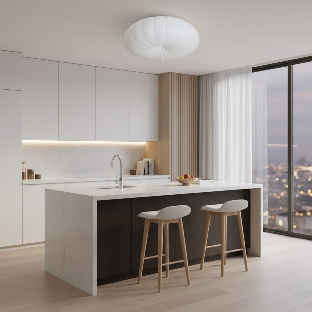 Japandi golvende plafondlamp met gebogen kap