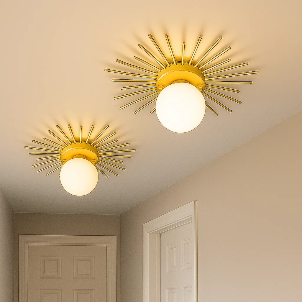 Modern Gold-Colored Ceiling Lamp with Spherical Frosted Glass Shade