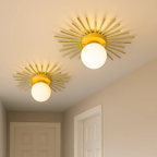 Modern Gold-Colored Ceiling Lamp with Spherical Frosted Glass Shade