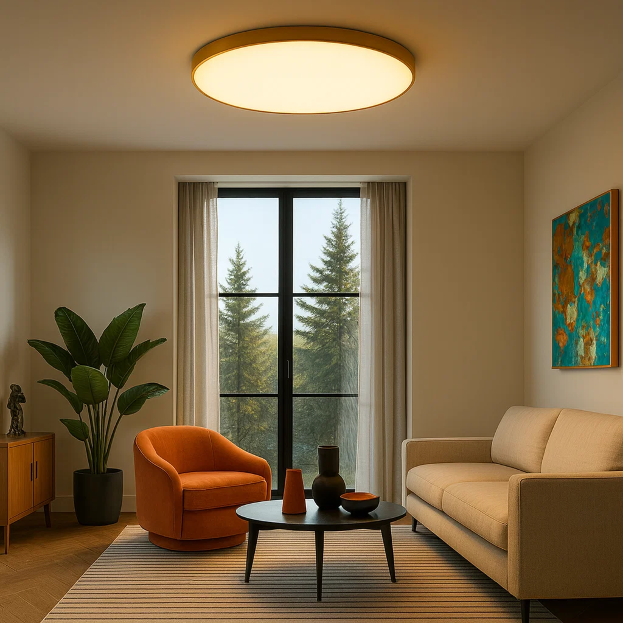 Modern sleek round ceiling lamp