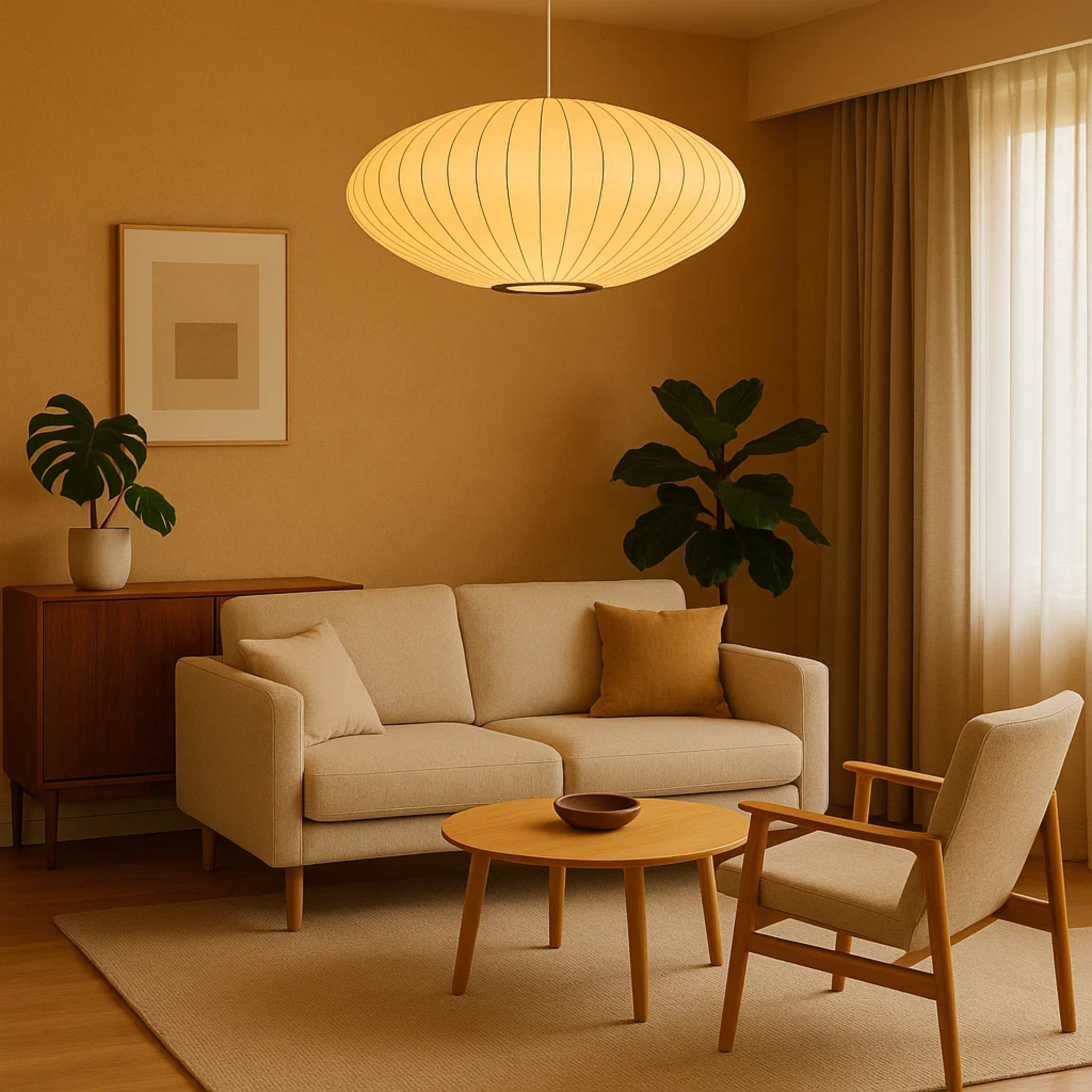 Suspension Japandi avec abat-jour en tissu doux