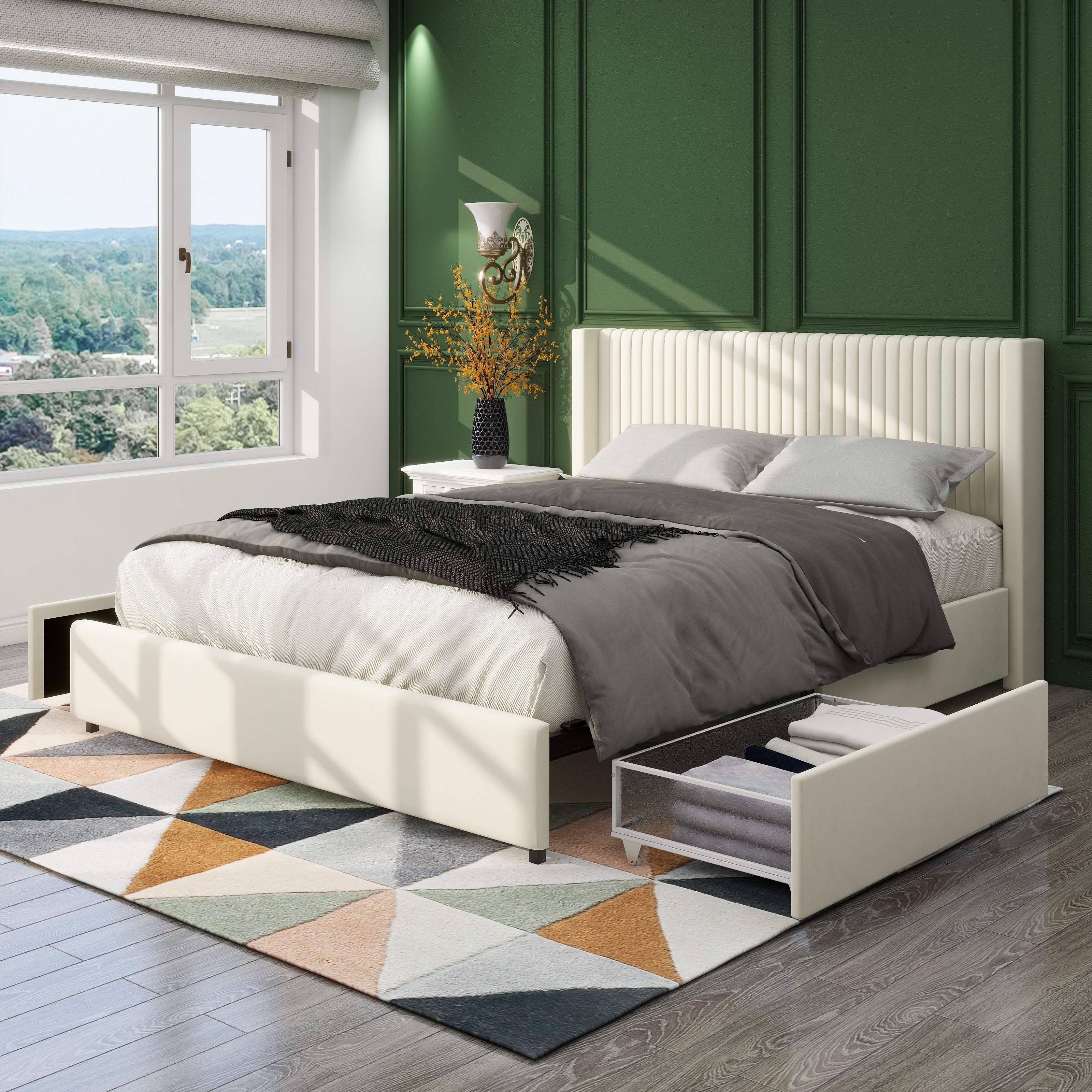 Lykke Velvet Queen Platform Bed Frame