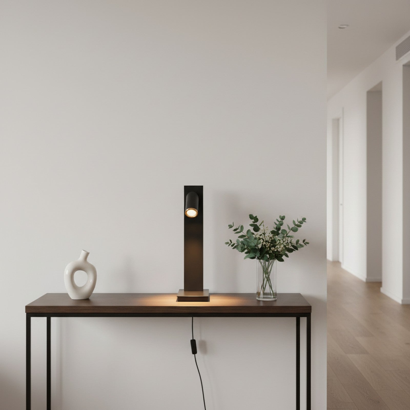 Jura Tubular Table Lamp on console table in hallway