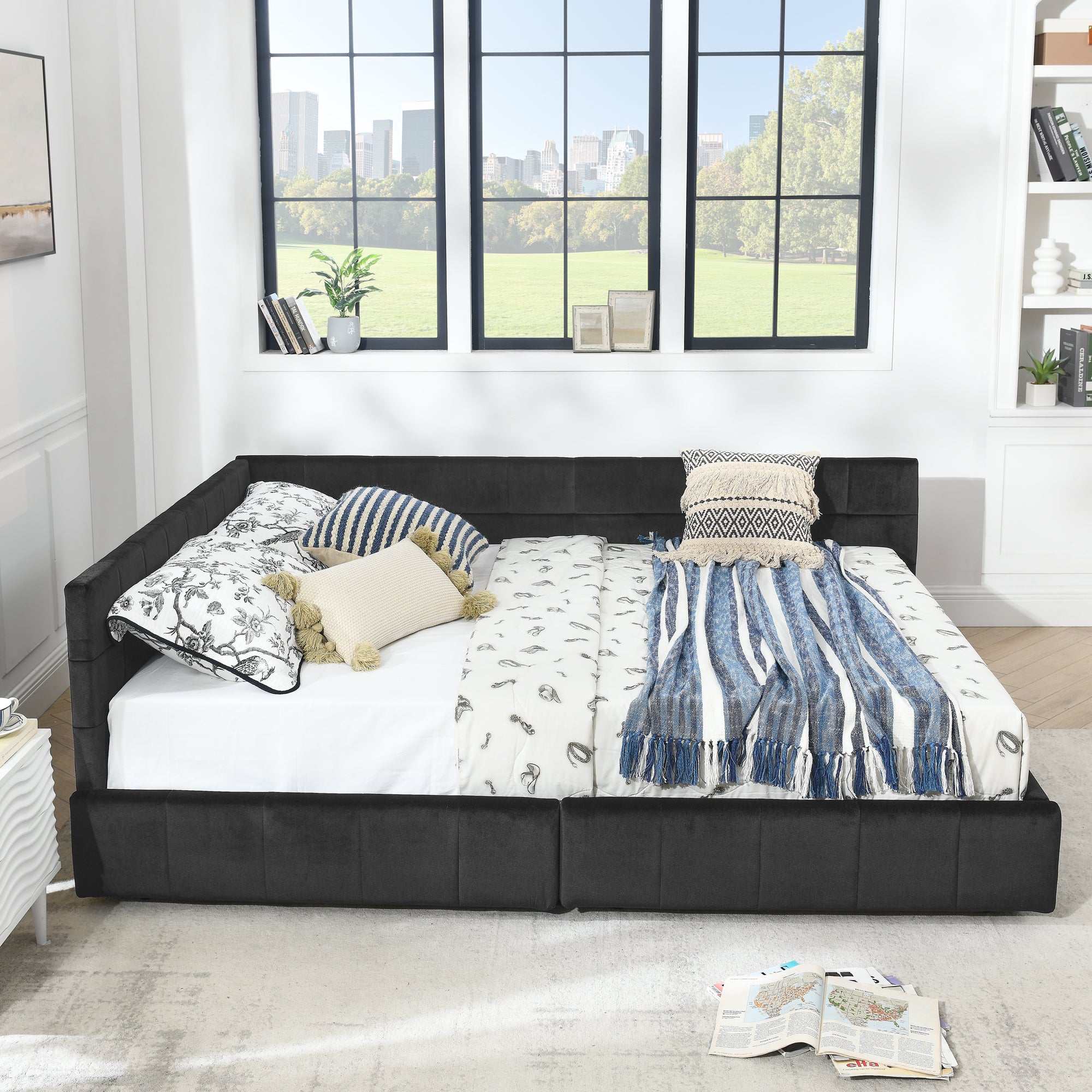 Jorun Storage Velvet Queen Bed Frame