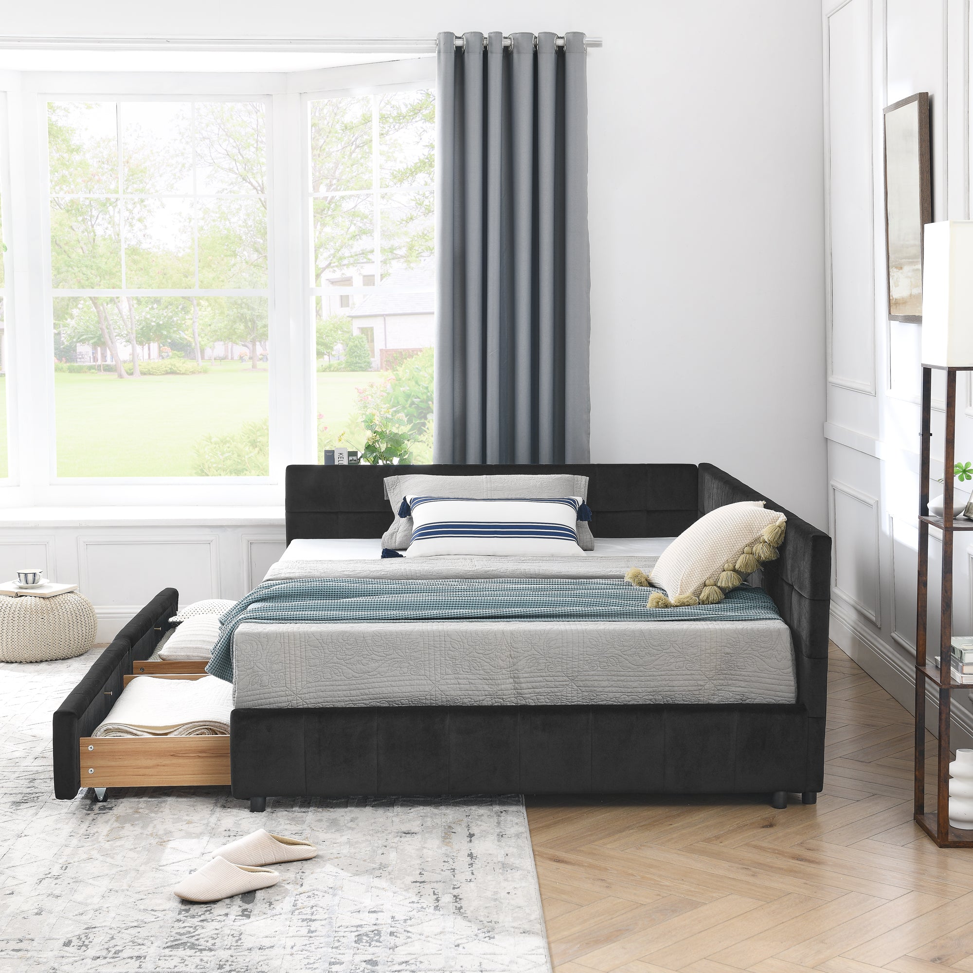 Dita Storage Velvet Full Bed Frame