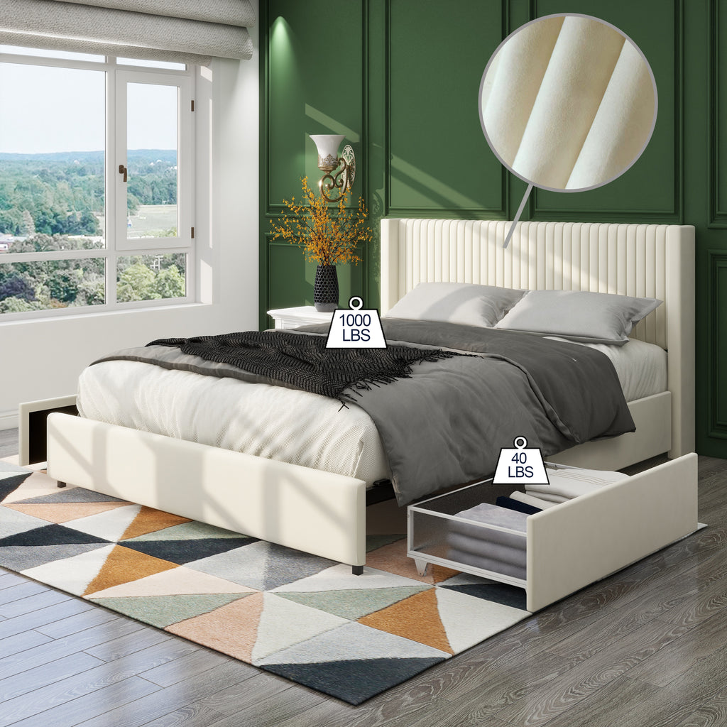 Lykke Velvet Queen Platform Bed Frame