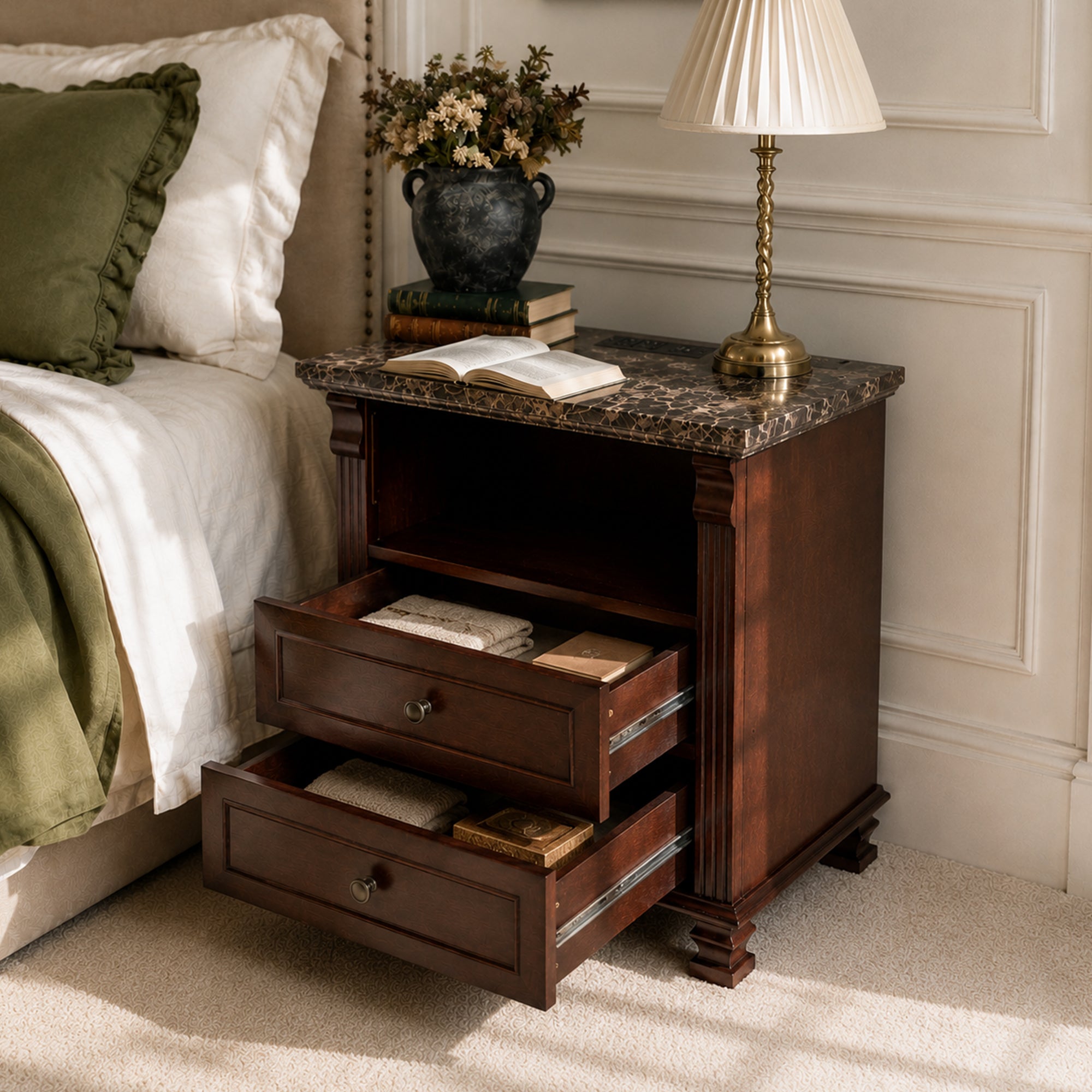 Njord Storage Marble Nightstand