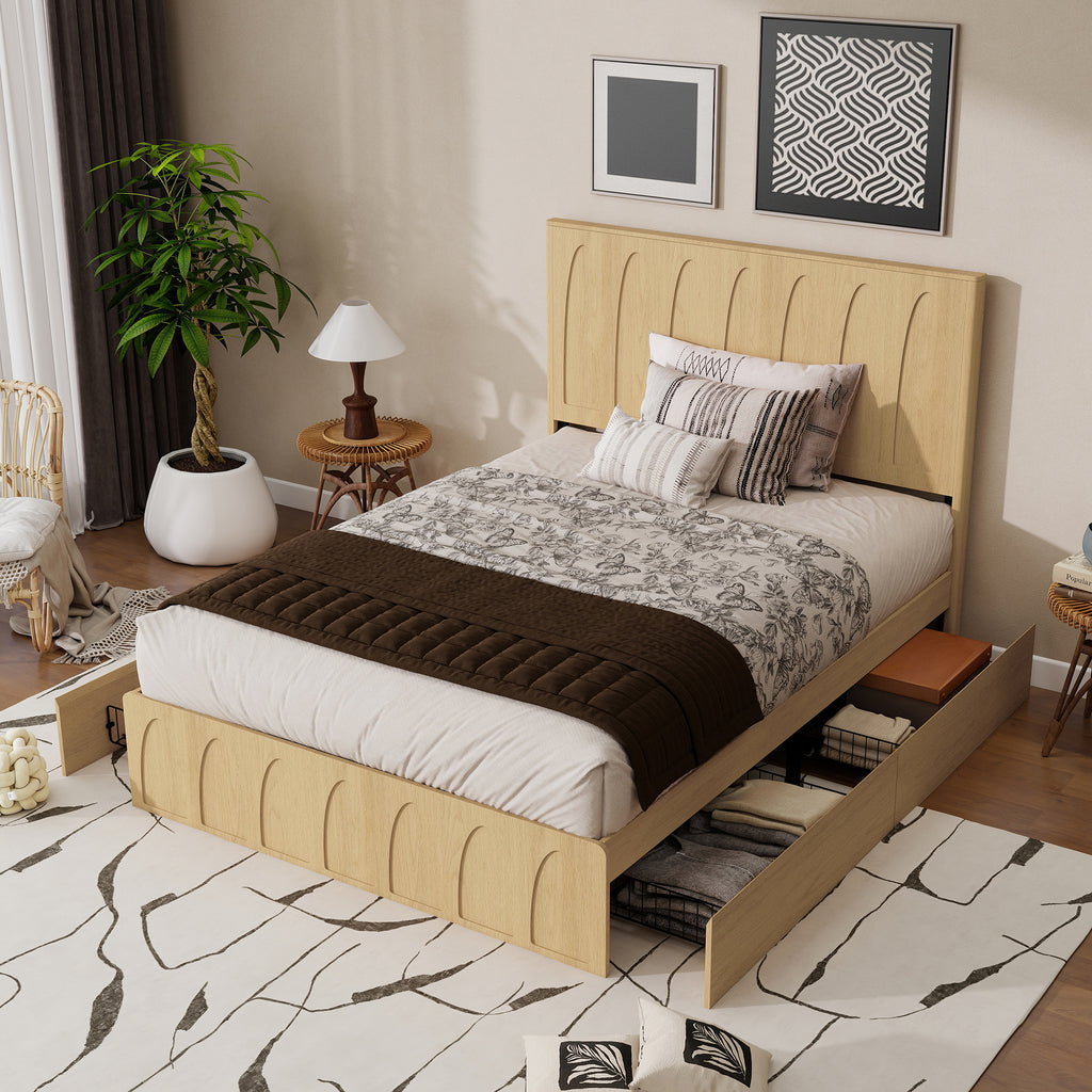 Dita Curved Solid Wood Queen Platform Bed Frame