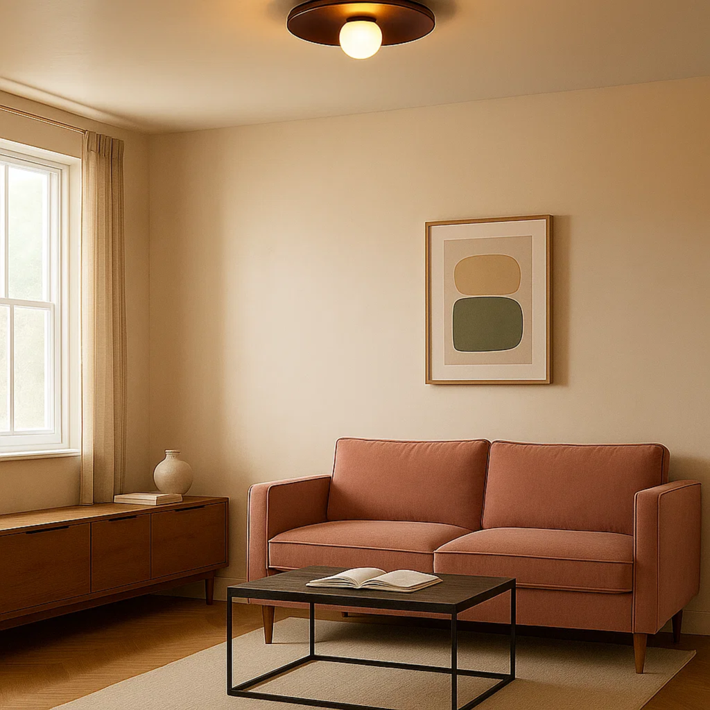 Ceiling Lamp with Shallow Bowl-Shaped Shade in Japandi Style