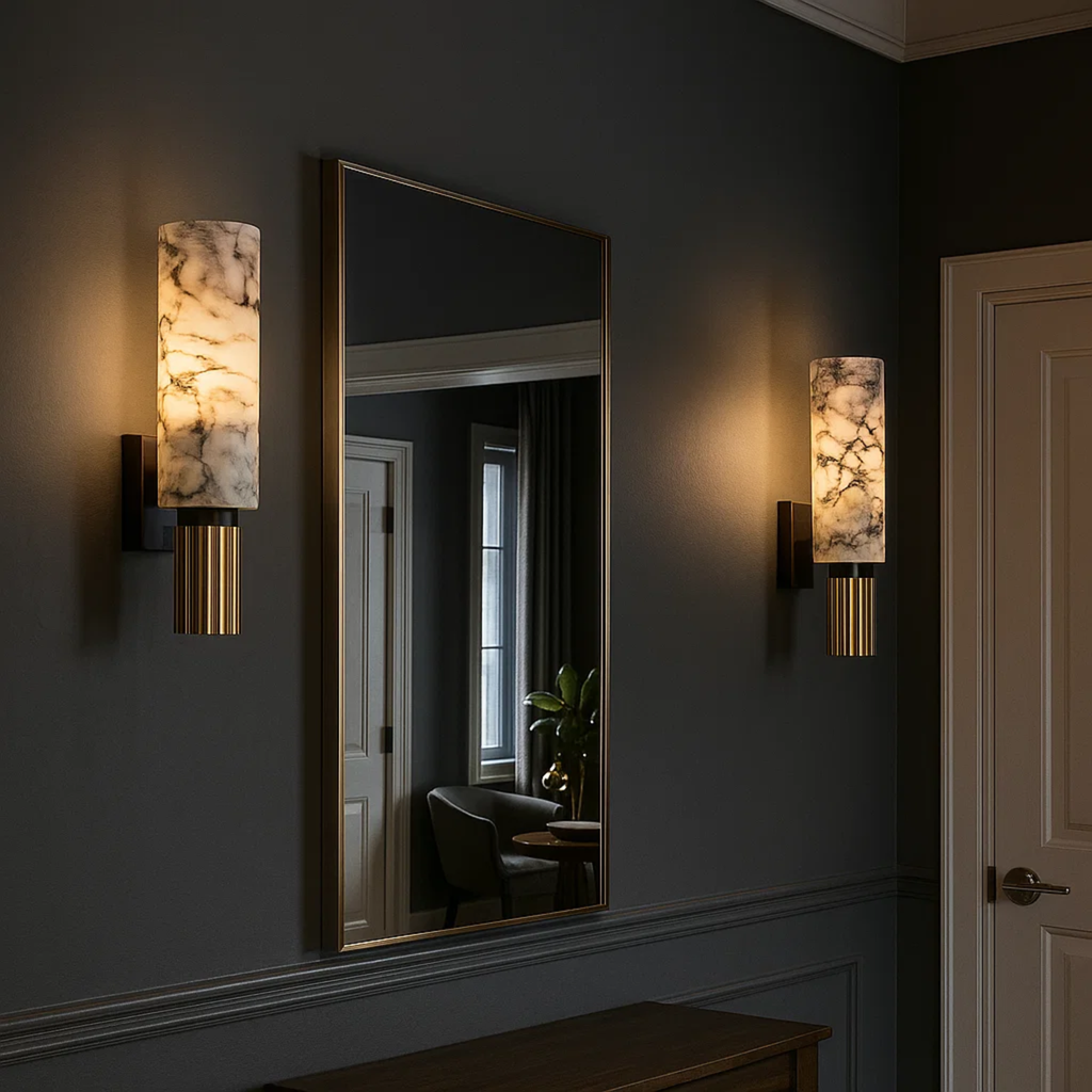 Wall lamp made of stone and copper
