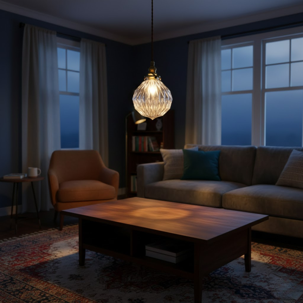 Klassieke hanglamp met glazen kap in 4 modellen