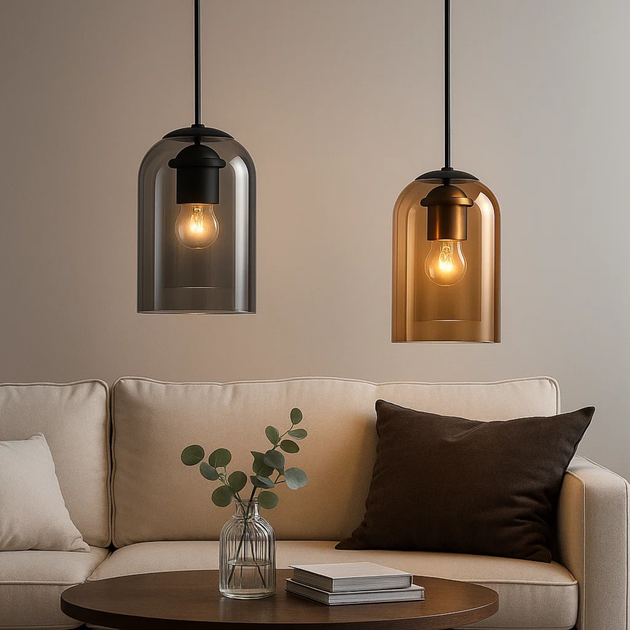 Moderne hanglamp met dubbele glazen kap