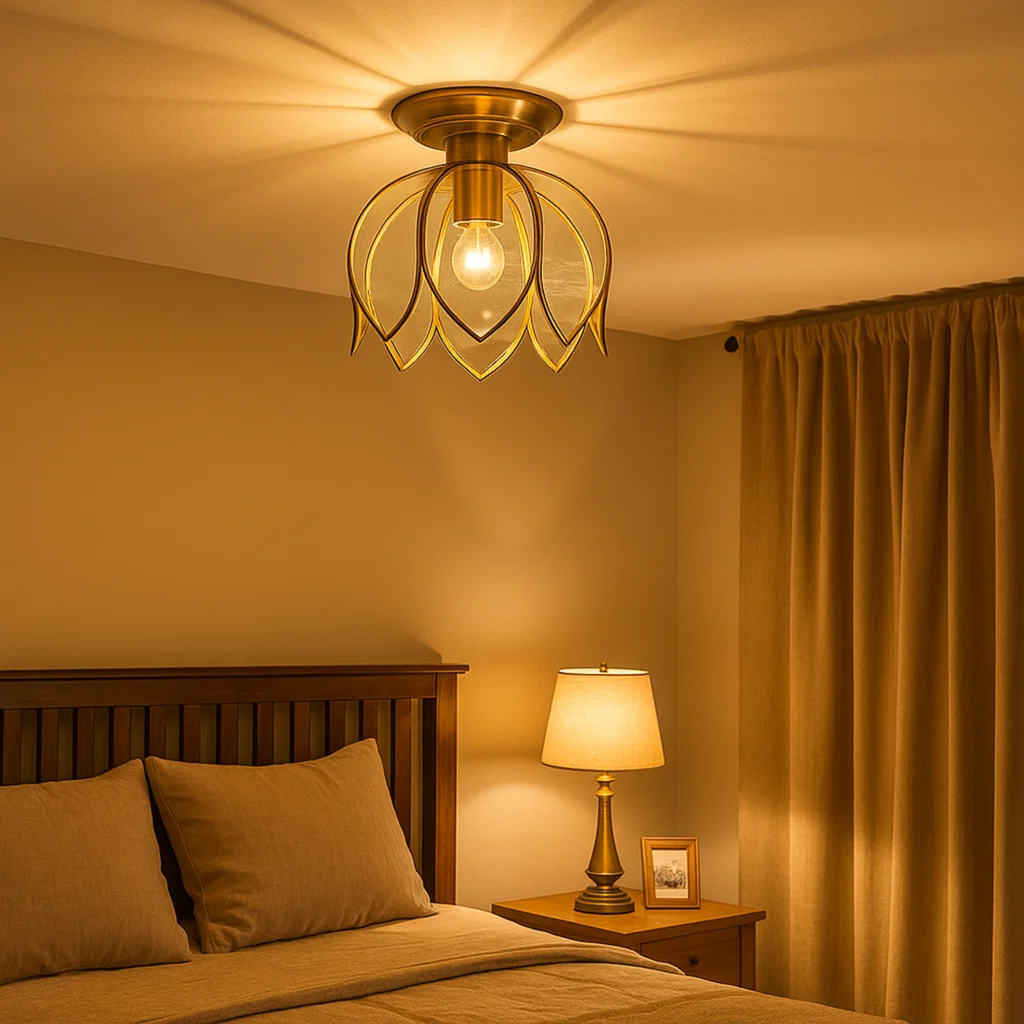 klassieke plafondlamp in lotusvorm van helder glas