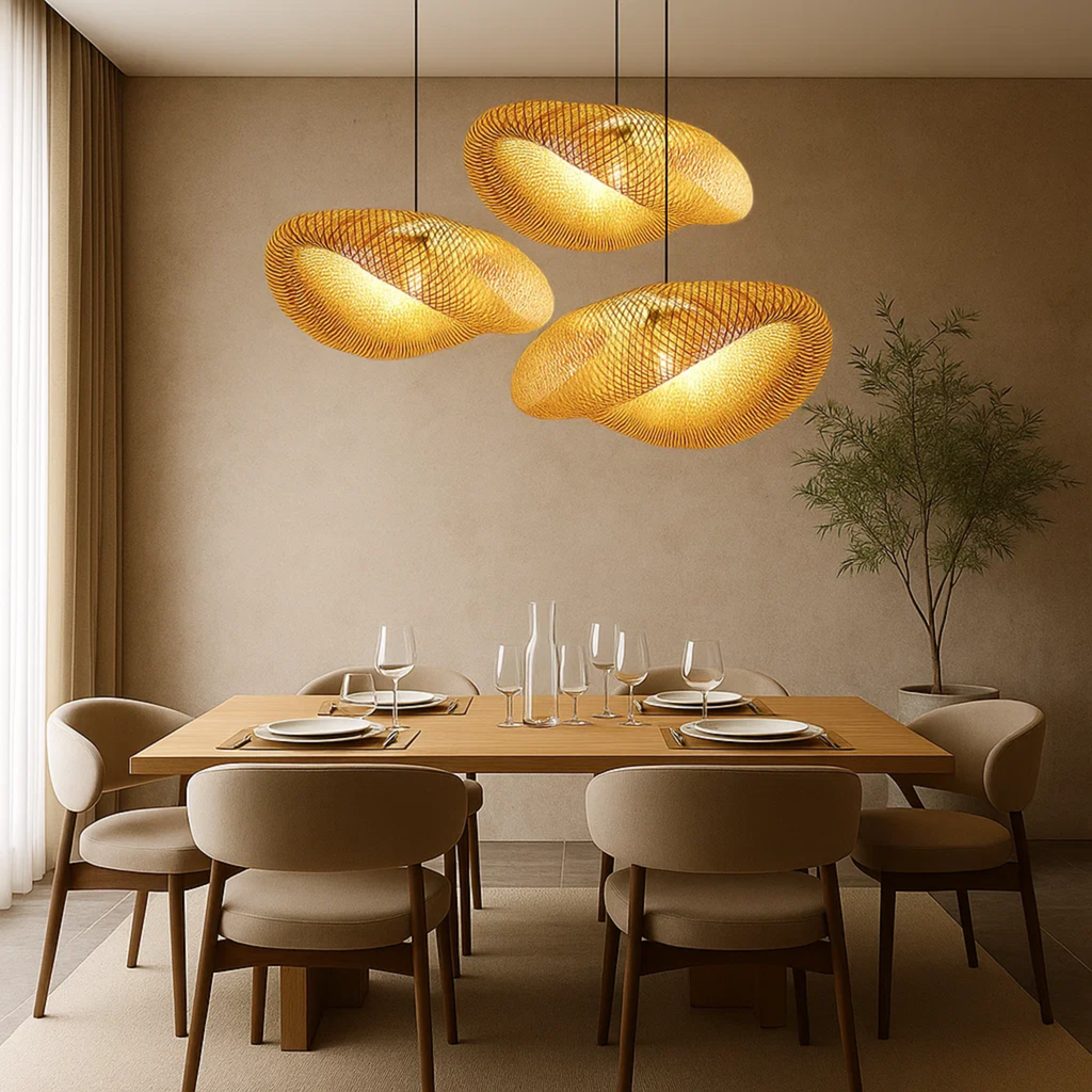 Warme bamboe plafondlamp voor een rustige sfeer