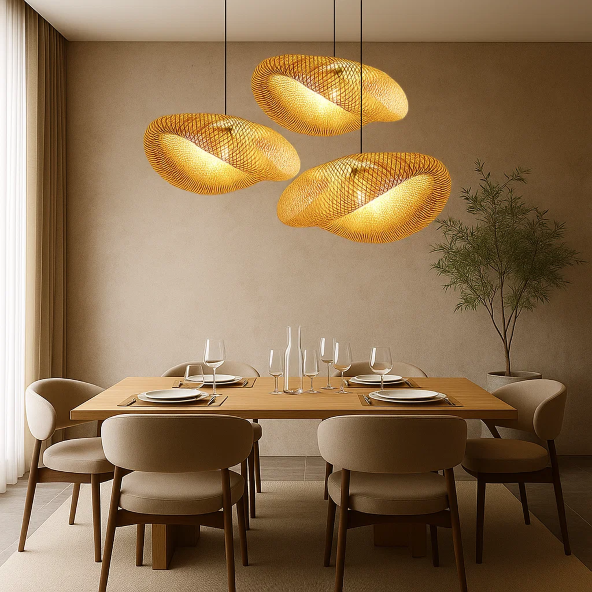 Warme bamboe plafondlamp voor een rustige sfeer