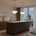 Witte glazen hanglamp in mid-centurystijl