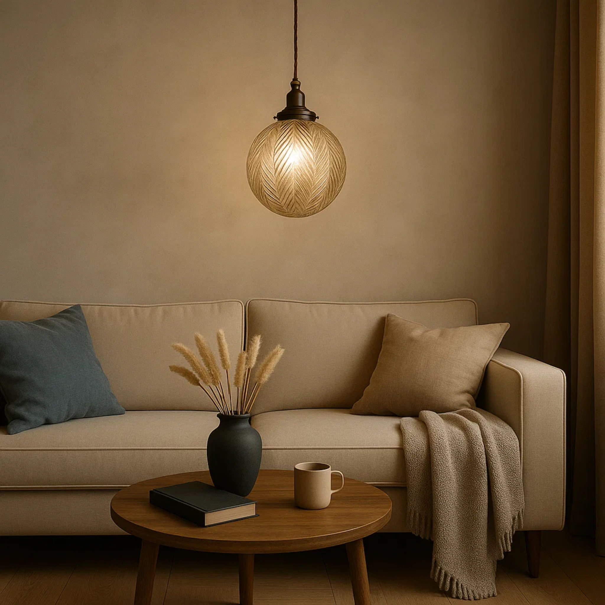 Klassieke hanglamp van grijs glas met verenpatroon