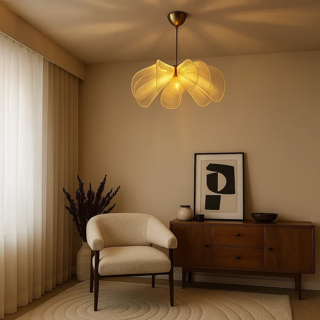 Bloemvormige plafondlamp van stof