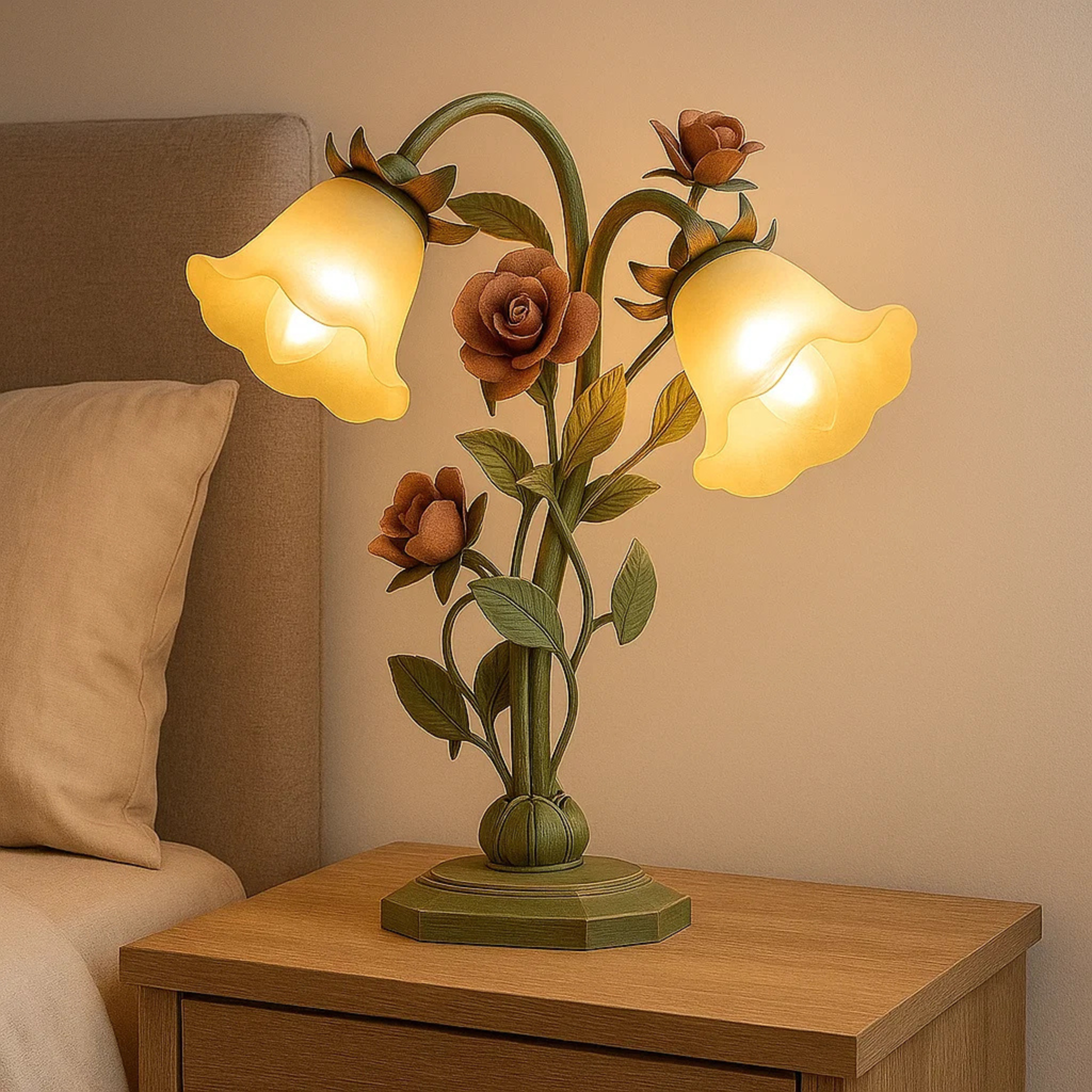 Bedlamp met uitlopende kap en bloemmotief