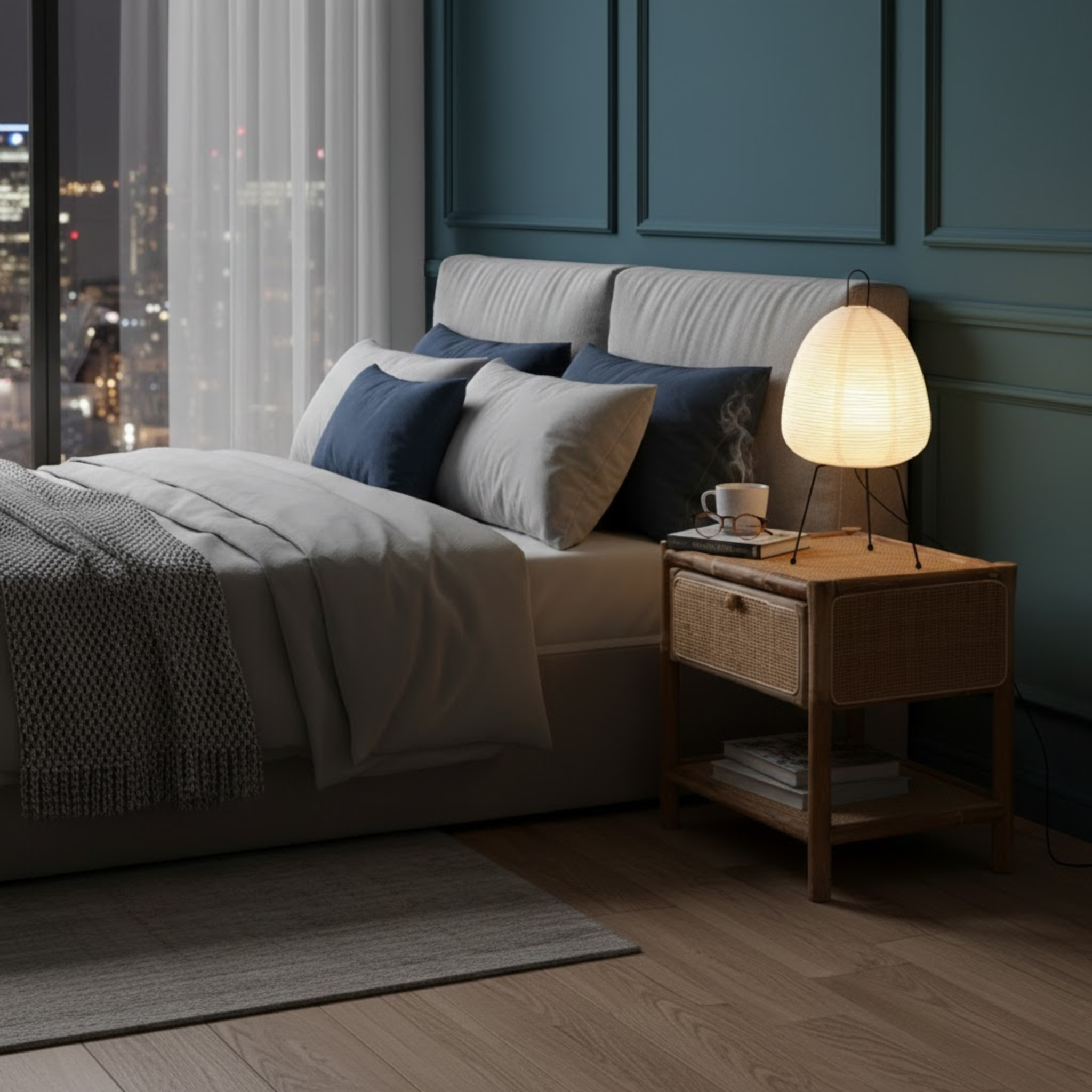 Japandi witte tafellamp met rijstpapieren kap