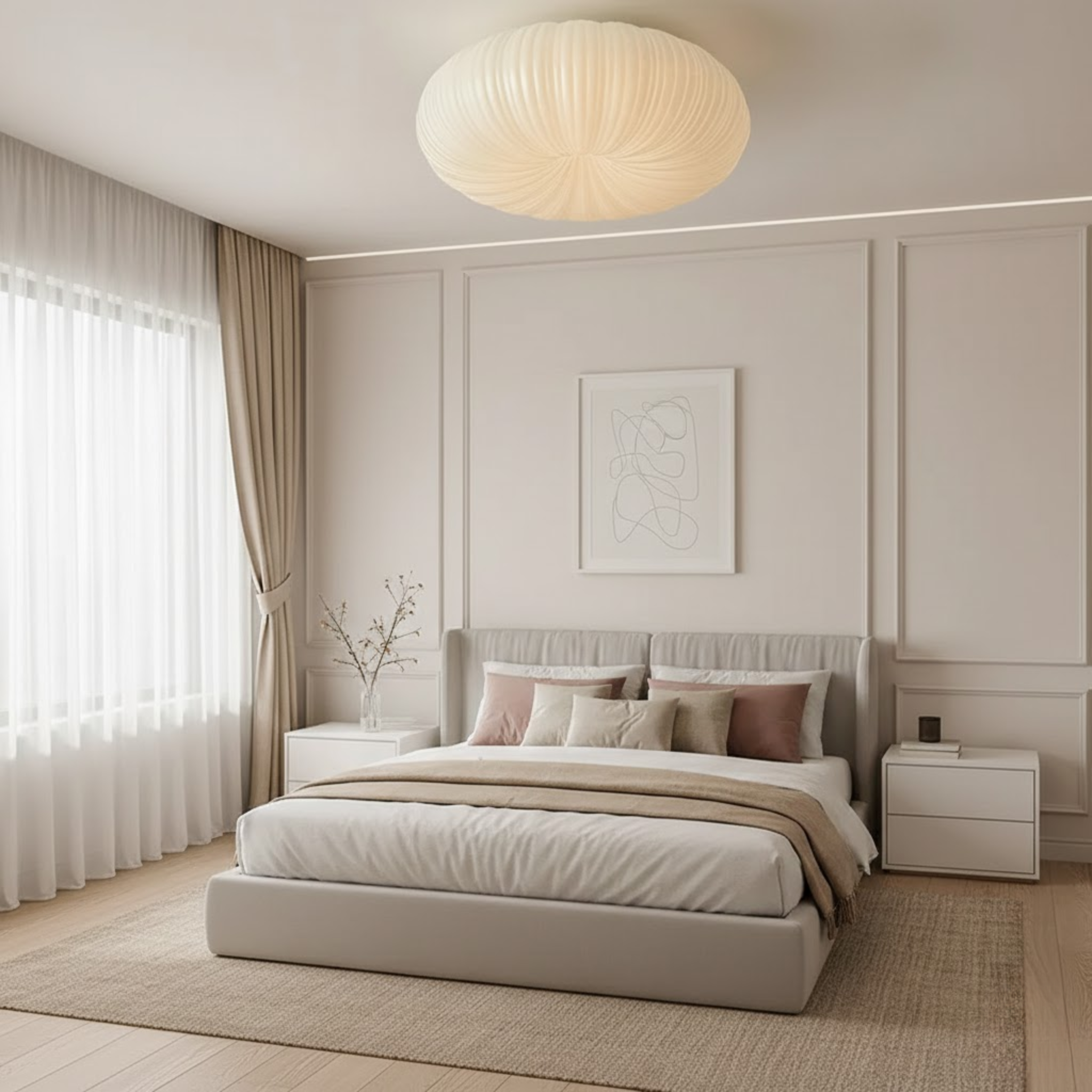 Japandi golvende plafondlamp met gebogen kap