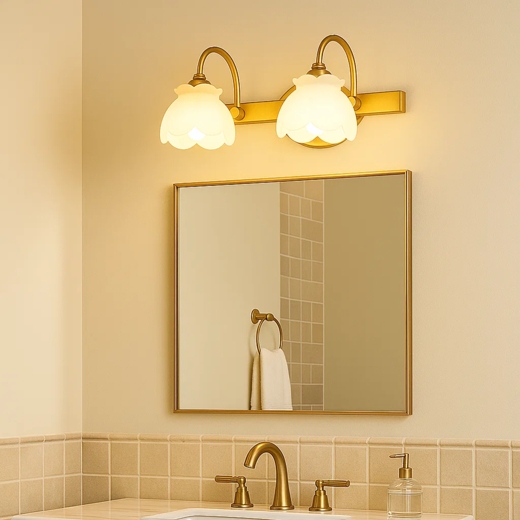 Klassieke wandlamp met bloemvormige glazen kap