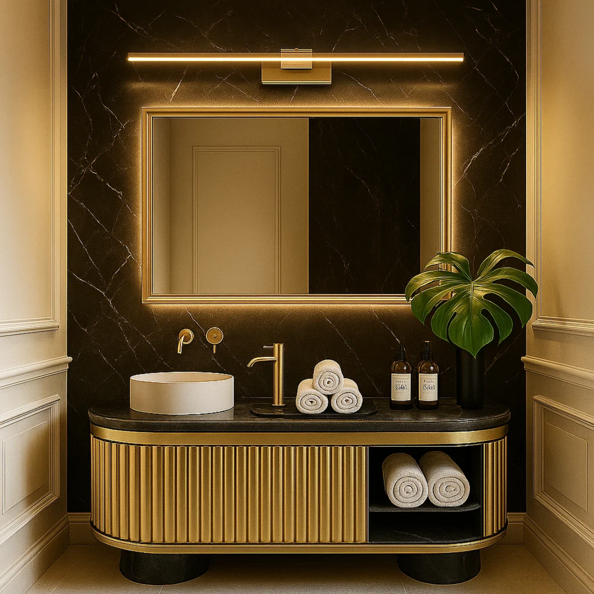 Minimalistische lineaire LED-wandlampen met een metalen afwerking