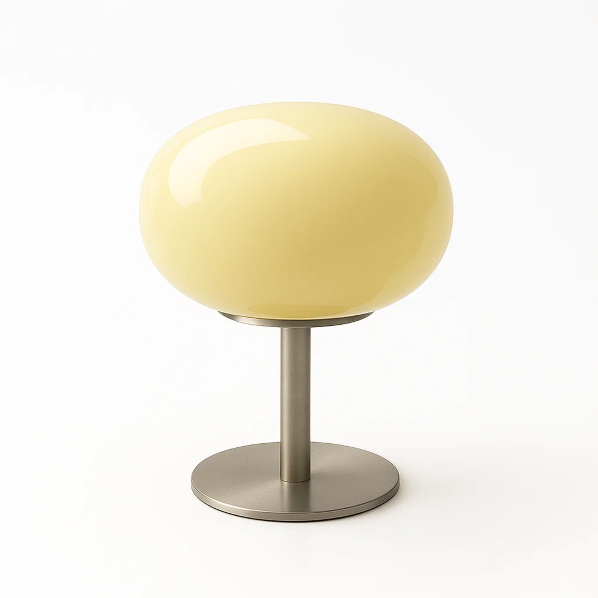 Retro tafellamp met ronde, tweedelige glazen kap