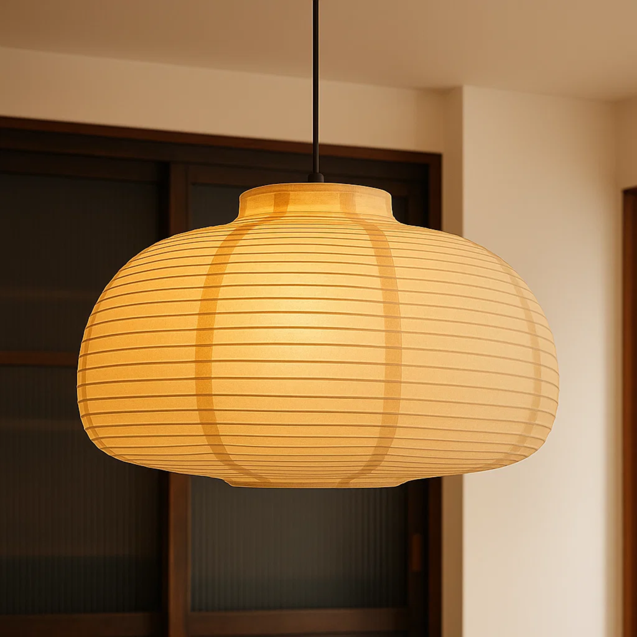 Japandi hanglamp met papieren lantaarnkap