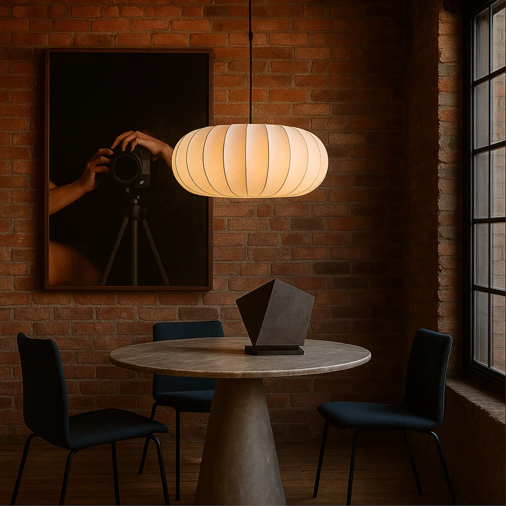 Japandi hanglamp met geplooide kap