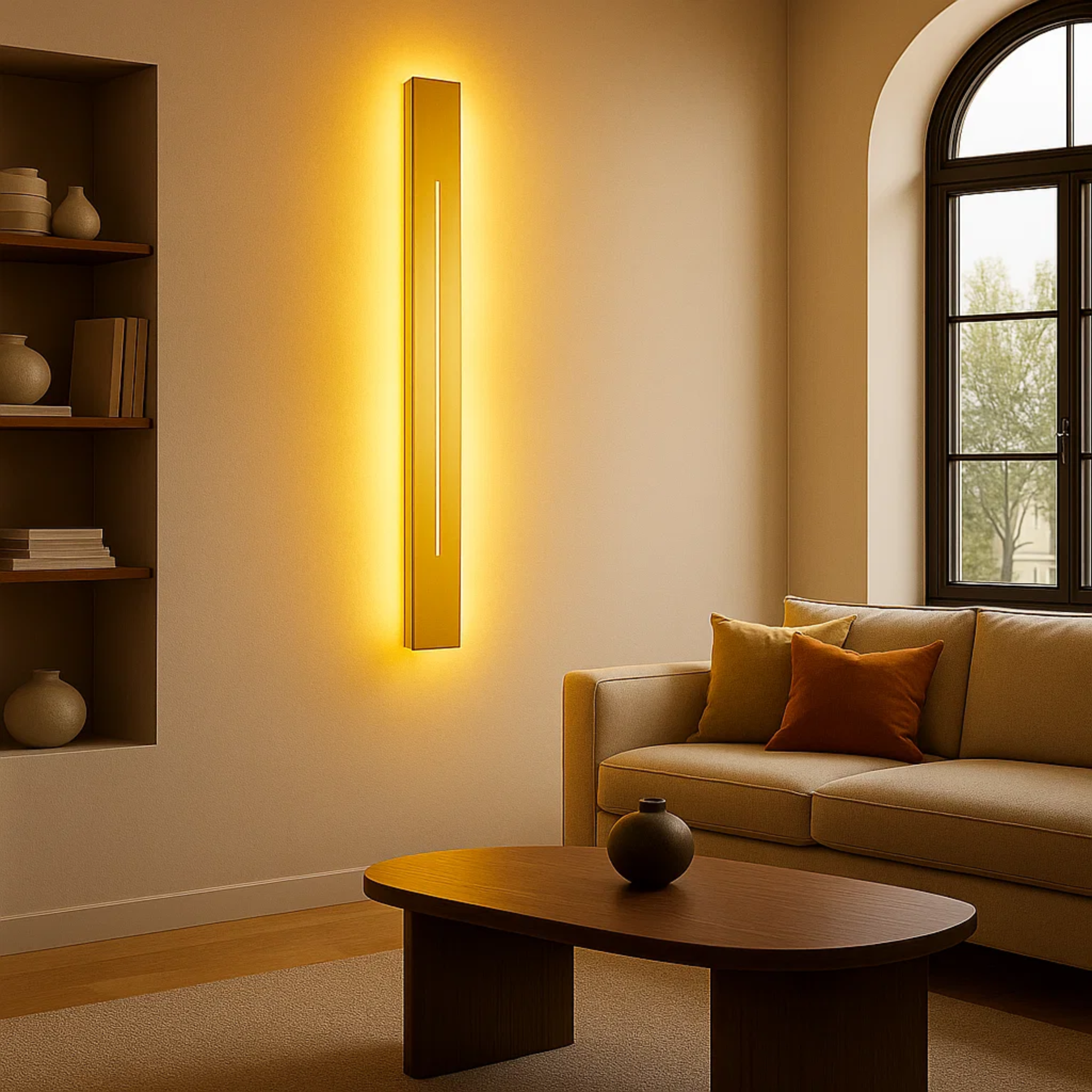 Moderne verticale zwart-gouden LED wandlamp