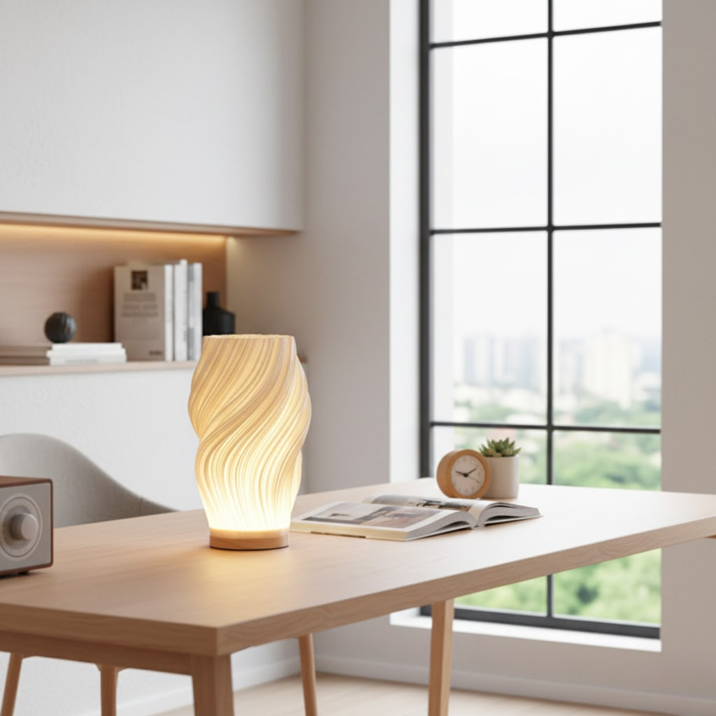 Scandinavische tafellamp met golvende kap in drie modellen