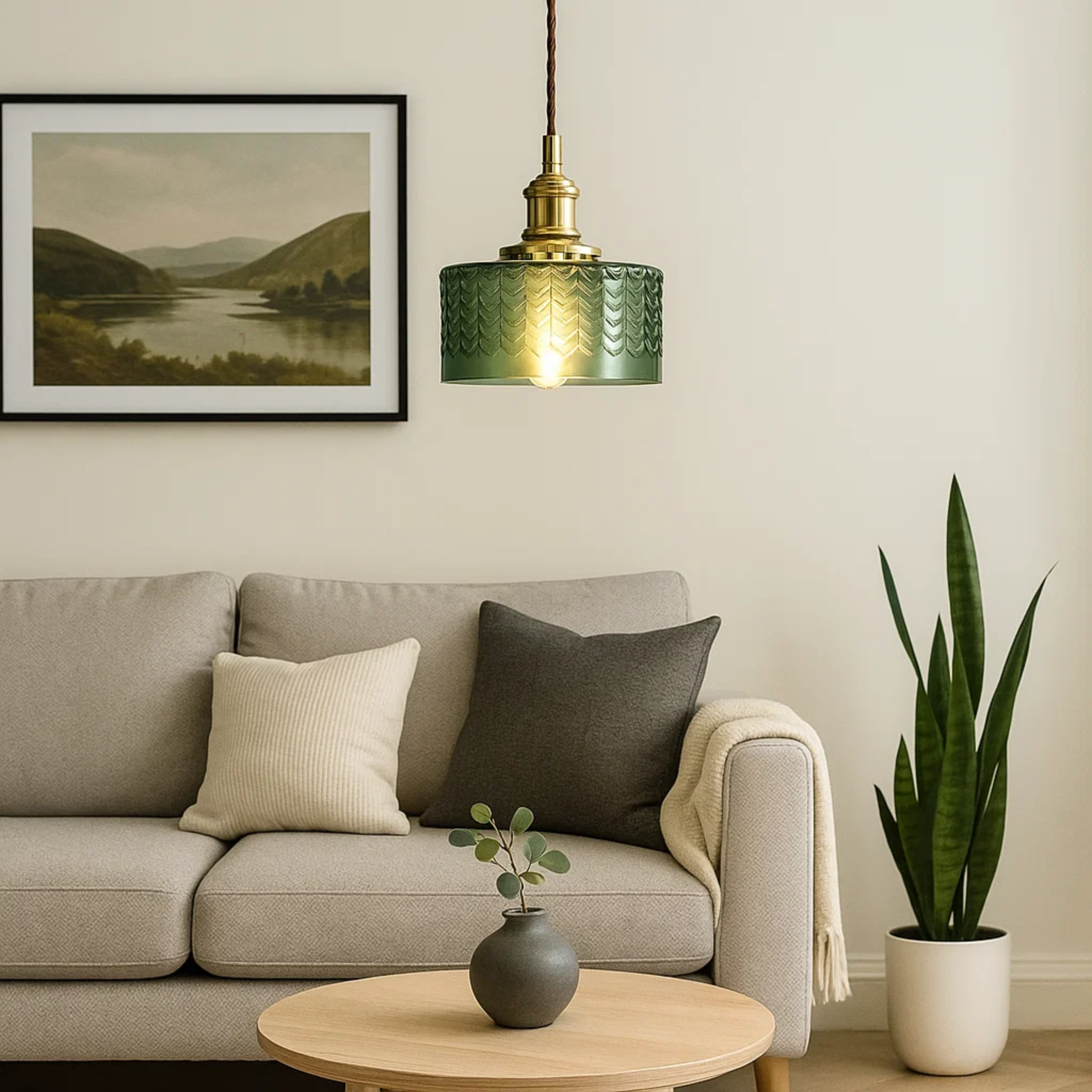 Klassieke hanglamp met golvend glazen kap