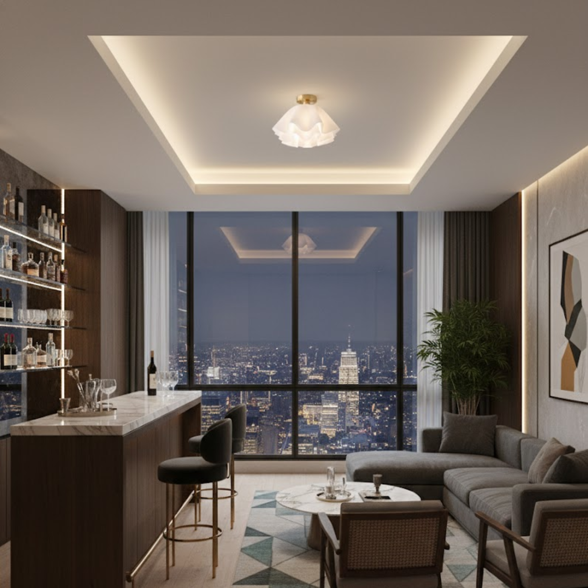 Moderne witte plafondlamp met golvende, meerlaagse kap