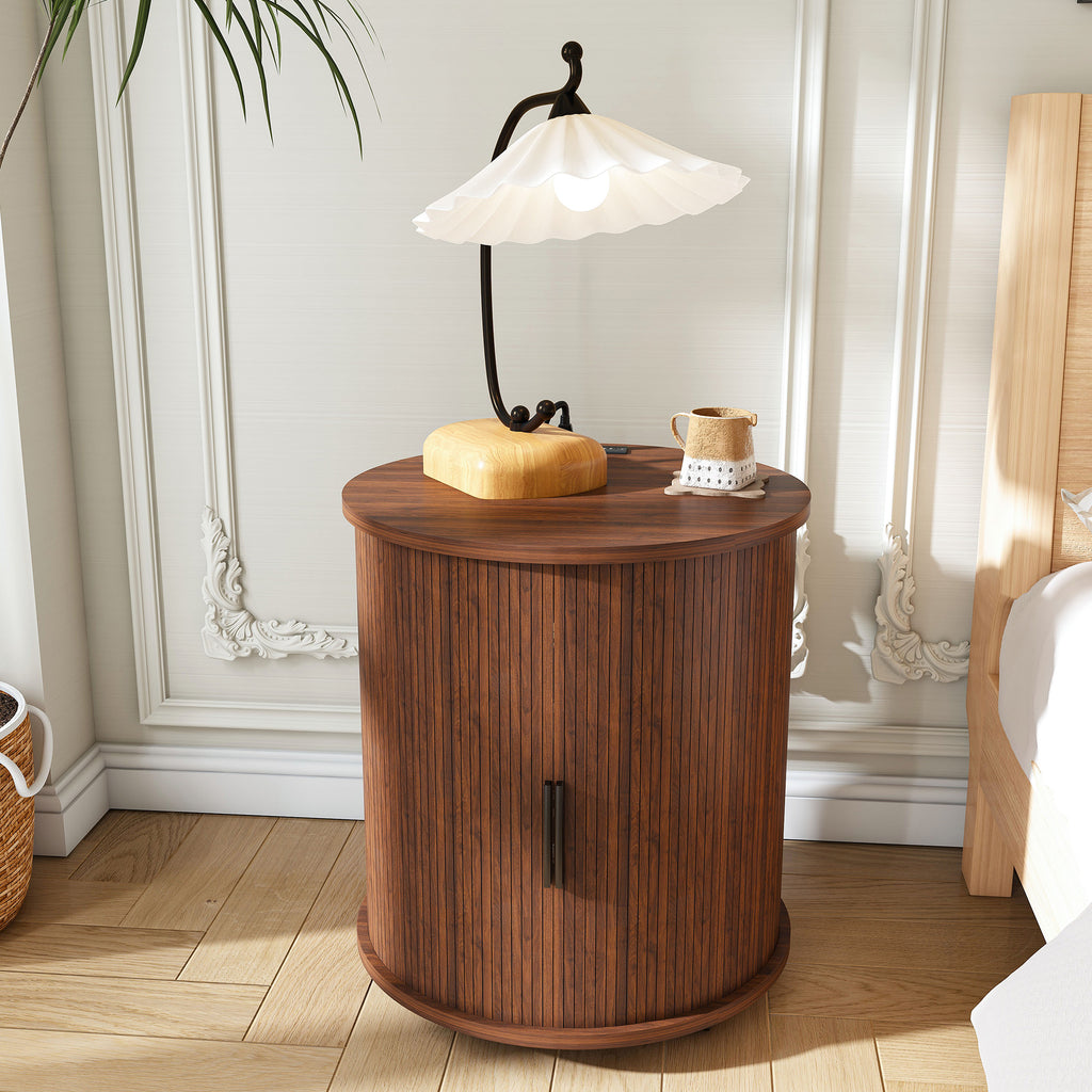 Halvor Round Walnut Nightstand