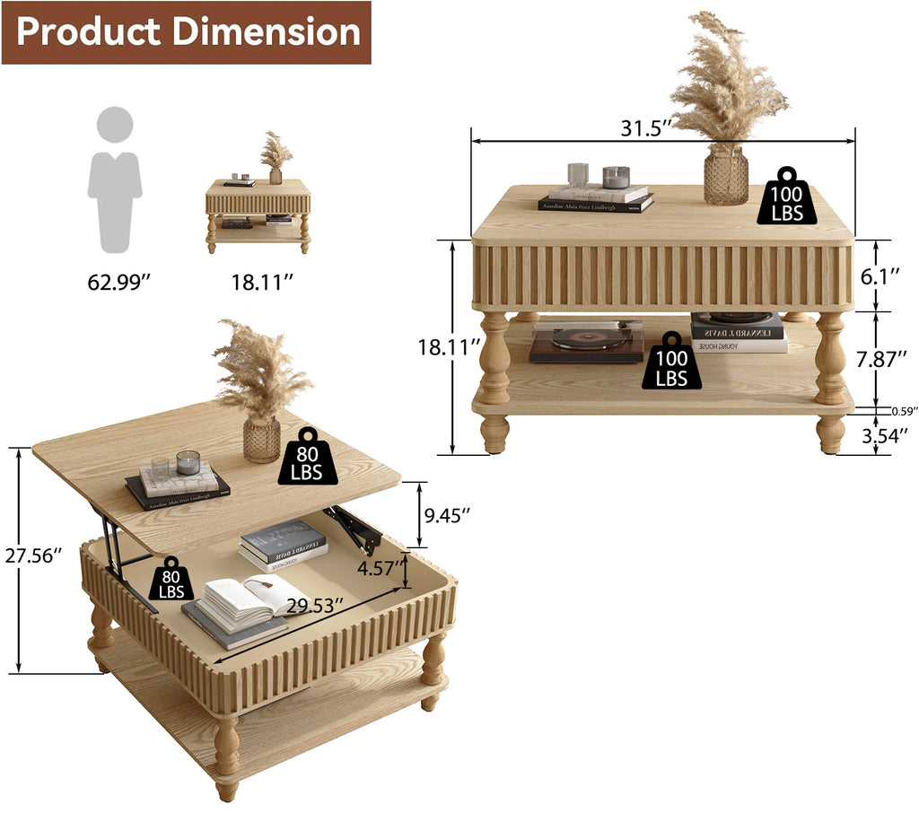 Pia Fluted Solid Wood Coffee Table