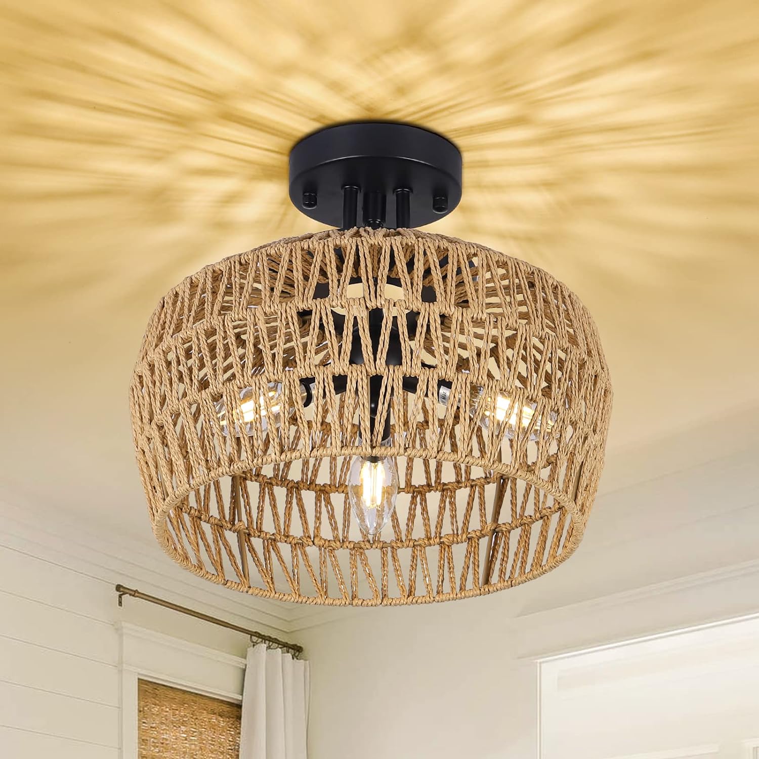 Hera Rattan Flush Mount Light