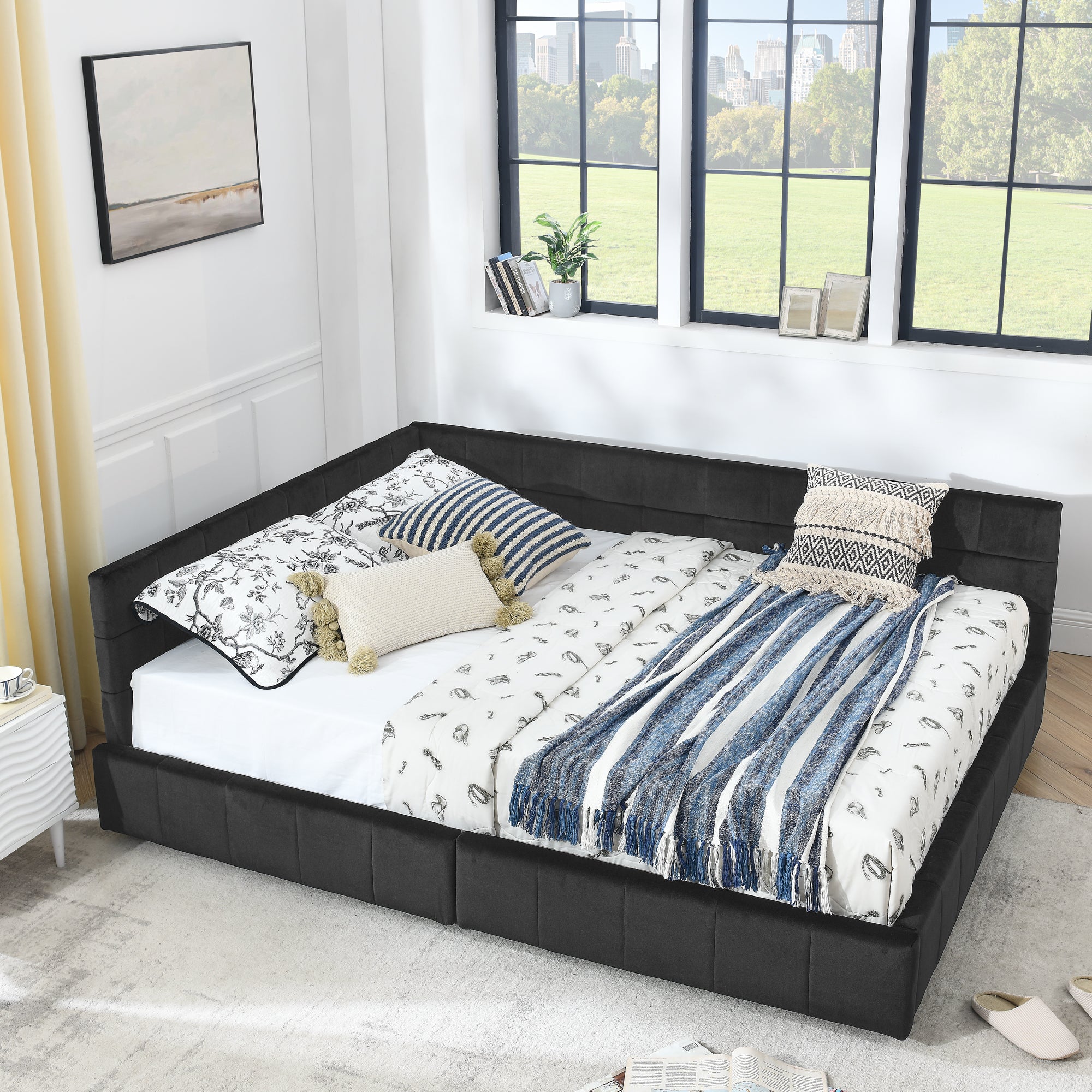 Jorun Storage Velvet Queen Bed Frame