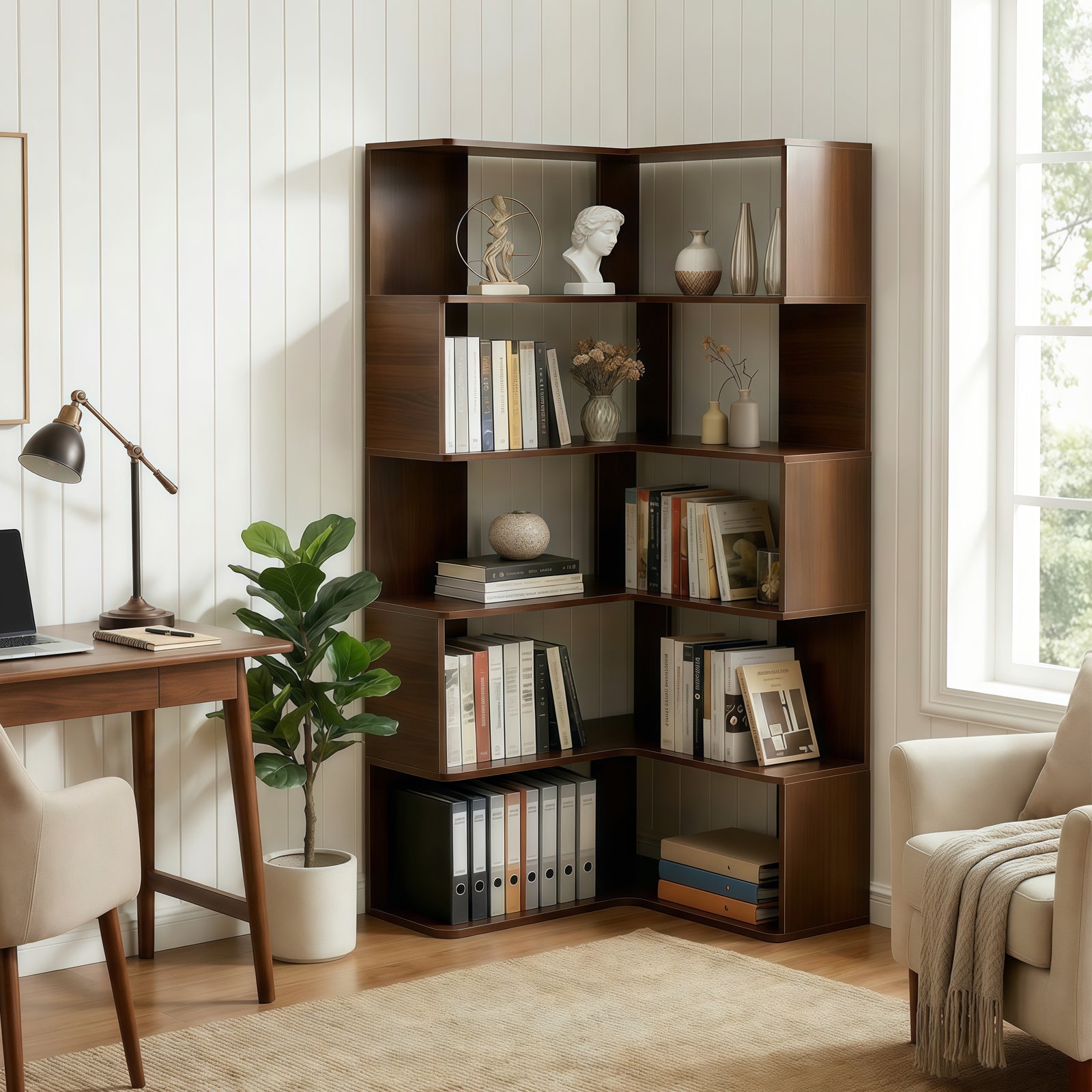 Maja Corner Walnut Bookshelf