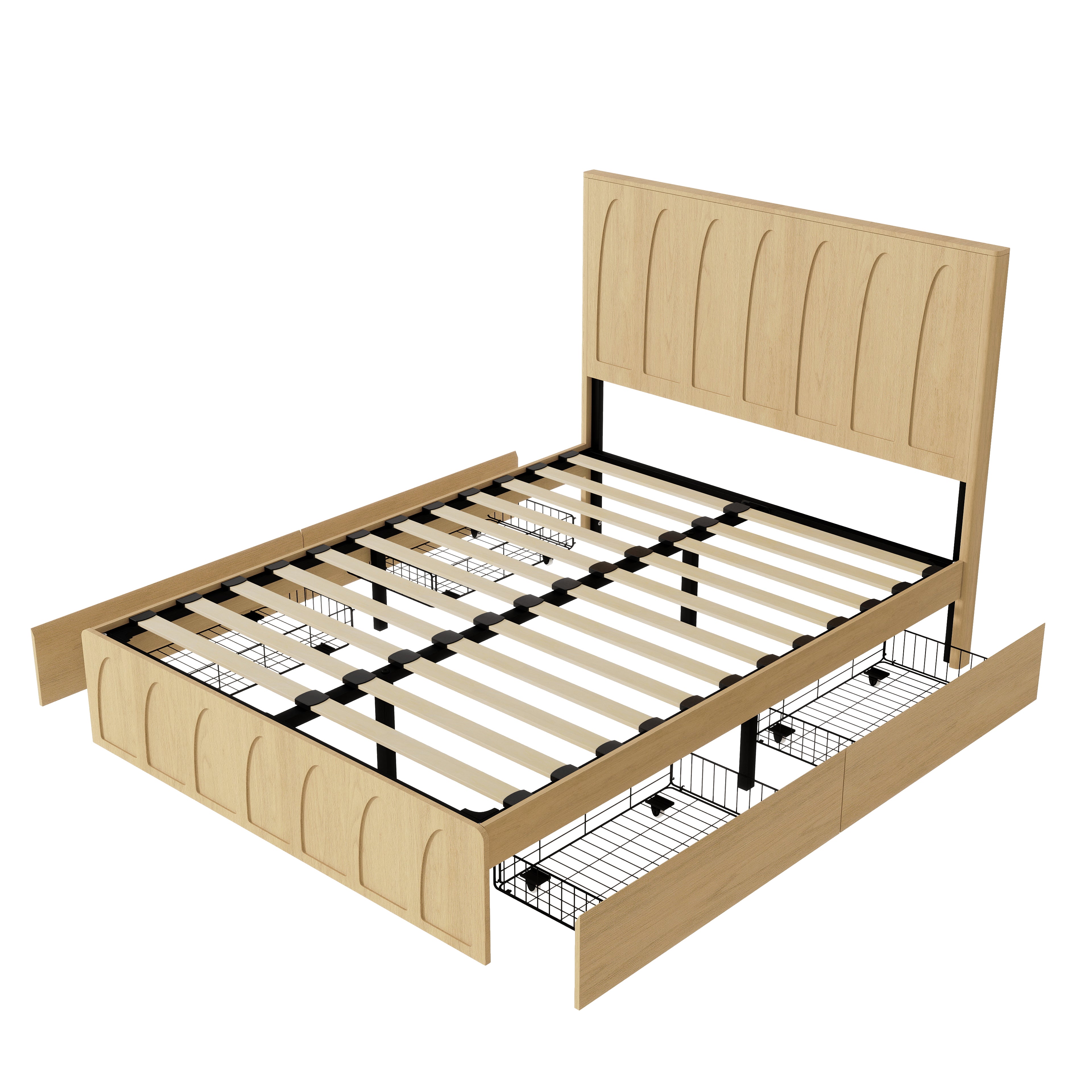 Dita Curved Solid Wood Queen Platform Bed Frame